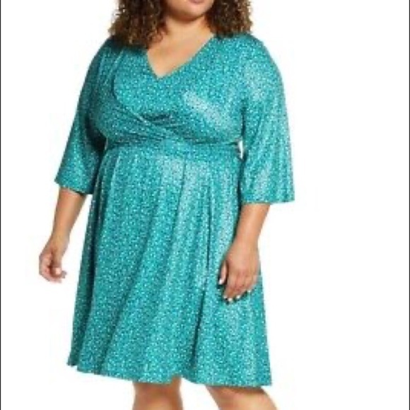 Eloquii Tie Front Teal Dot Dress Size 14 - Picture 2 of 12
